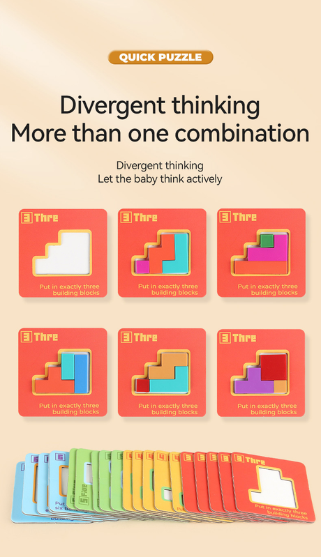 Quick Puzzle Tetris Building Blocks Game Speed Challenge Parent-Child Interactive Brain Training 20 Challenge Cards 4 Difficulty Levels ABS Material 3+ Years Educational Toy - Image 6