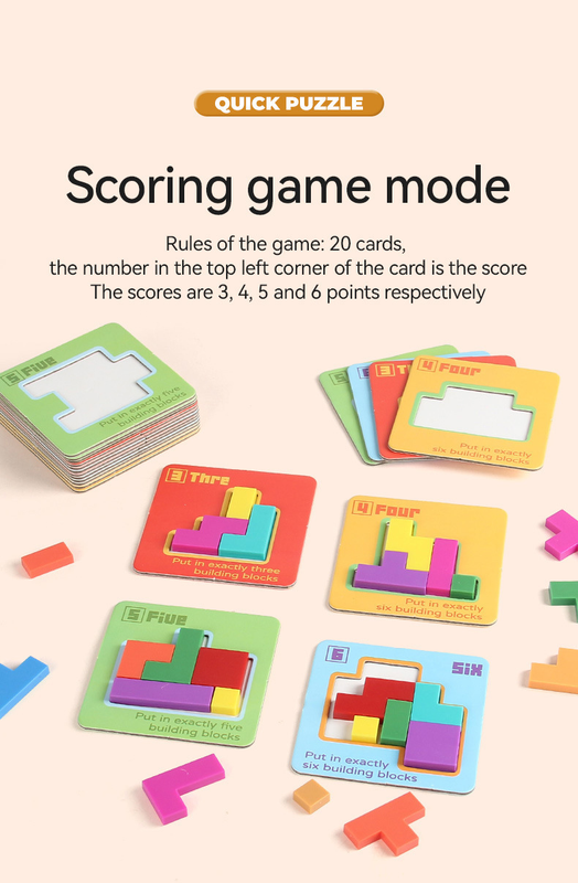 Quick Puzzle Tetris Building Blocks Game Speed Challenge Parent-Child Interactive Brain Training 20 Challenge Cards 4 Difficulty Levels ABS Material 3+ Years Educational Toy - Image 7