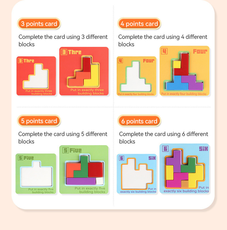 Quick Puzzle Tetris Building Blocks Game Speed Challenge Parent-Child Interactive Brain Training 20 Challenge Cards 4 Difficulty Levels ABS Material 3+ Years Educational Toy - Image 8