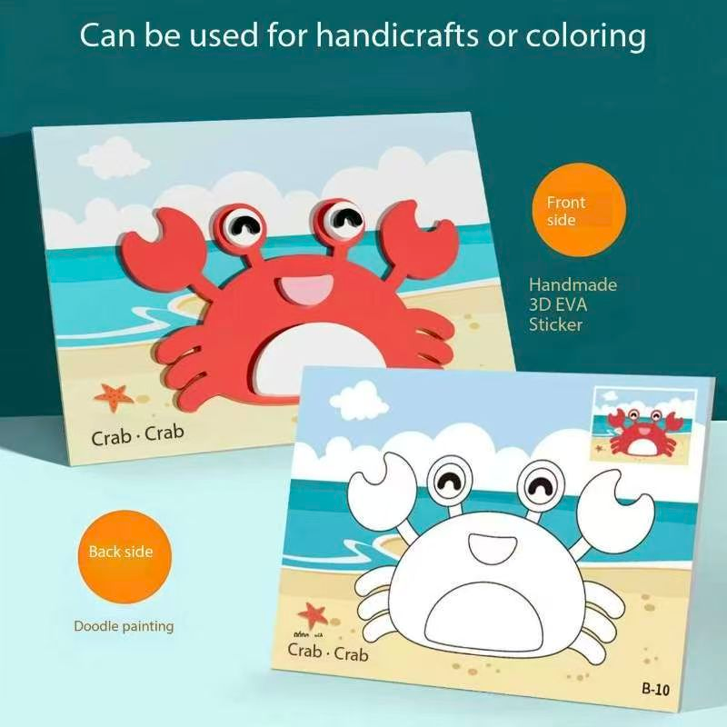 2-pce Kids 3D EVA Foam Sticker Art Kit - Princess Theme DIY Craft Activity Set with 12 Designs, Self-Adhesive Pre-Cut Shapes, Creative Handmade Gift Box for Girls Ages 4+ Preschool Educational Toy【Animals+ Oceans】 - Image 3