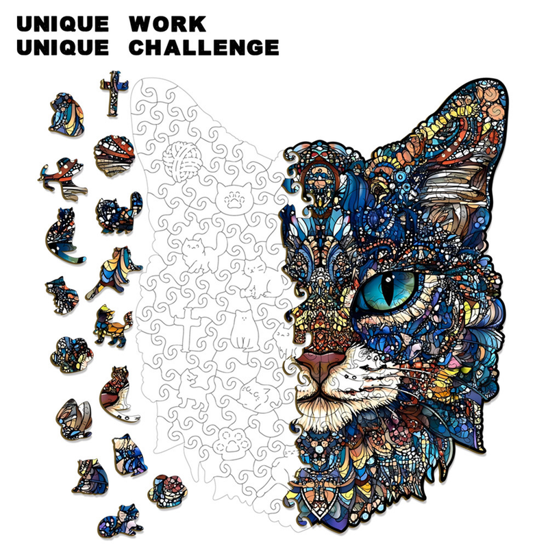 L Style Blue-Eyed Cat Wooden Jigsaw Puzzle -Irregular Animal Shaped Puzzle with DIY Piggy Bank Option, Laser Cut 3D Craft, Stress Relief Brain Game Gift for Adults 14+ - Image 2