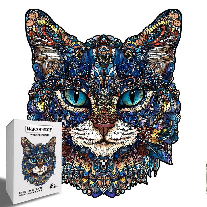 L Style Blue-Eyed Cat Wooden Jigsaw Puzzle -Irregular Animal Shaped Puzzle, Laser Cut 3D Craft, Stress Relief Brain Game Gift for Adults 14+ - Image 1
