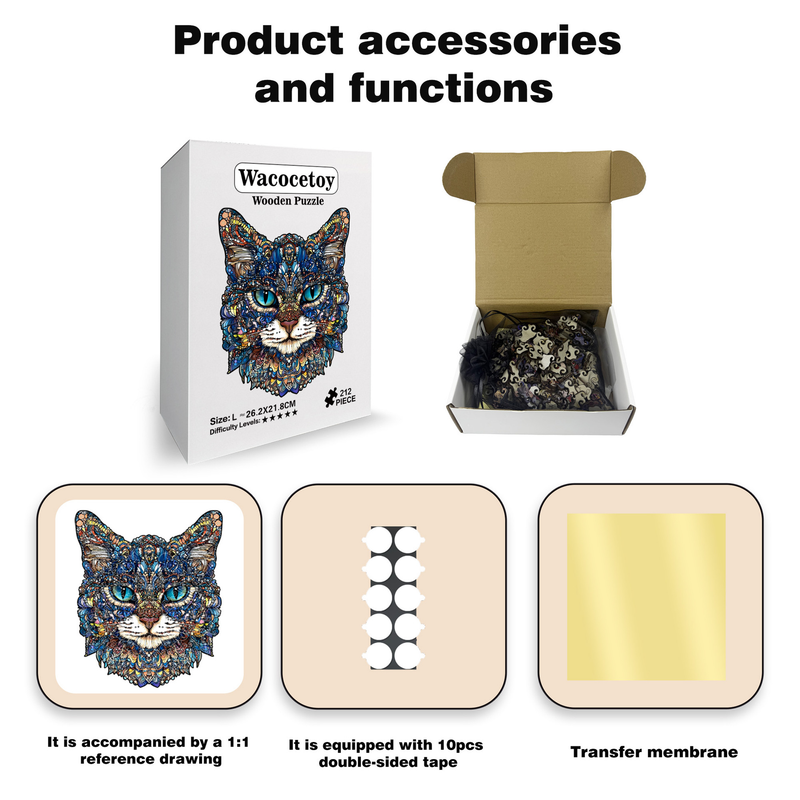 M Style Blue-Eyed Cat Wooden Jigsaw Puzzle -Irregular Animal Shaped Puzzle, Laser Cut 3D Craft, Stress Relief Brain Game Gift for Adults 14+ - Image 6