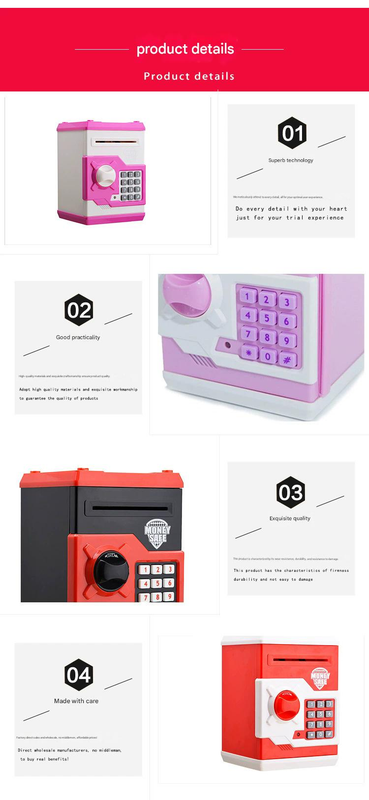 White and Pink Children's Electronic Password Piggy Bank — An ATM-style automatic money-rolling safe featuring a digital keypad lock, 4-digit password security, and a coin slot. Powered by three AA batteries (not included), this educational and developmen - Image 4