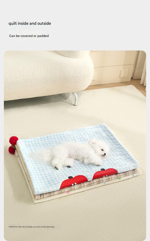S size 2-Piece Plaid Apple Pet Blanket and Pillow Set - Soft Cotton Plush Sleeping Mat for Dogs and Cats, All-Season Reversible Cushion Bed with Cute Bear Pillow, Machine Washable Pet Bed Accessories - Image 7