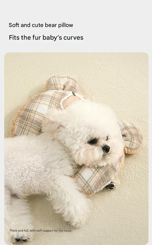 S size 2-Piece Plaid Puppy Pet Blanket and Pillow Set - Soft Cotton Plush Sleeping Mat for Dogs and Cats, All-Season Reversible Cushion Bed with Cute Bear Pillow, Machine Washable Pet Bed Accessories - Image 5
