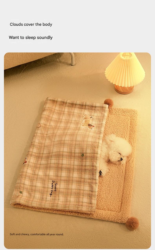 S size 2-Piece Plaid Puppy Pet Blanket and Pillow Set - Soft Cotton Plush Sleeping Mat for Dogs and Cats, All-Season Reversible Cushion Bed with Cute Bear Pillow, Machine Washable Pet Bed Accessories - Image 6