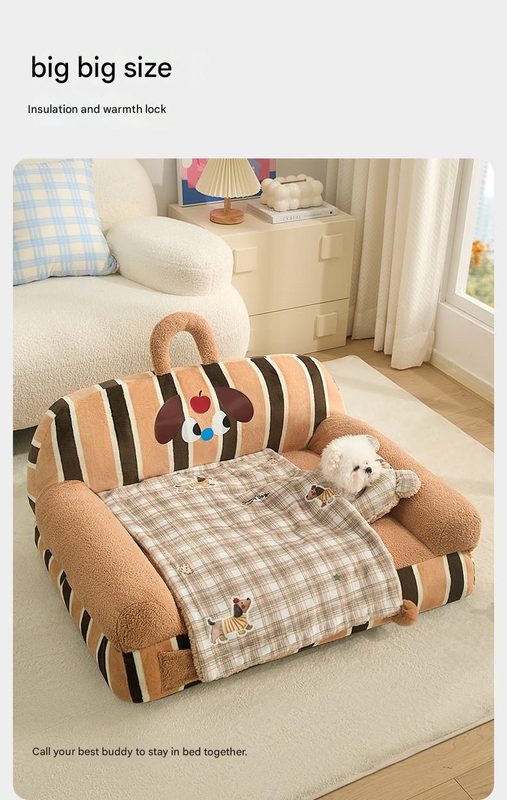 L size 2-Piece Plaid Puppy Pet Blanket and Pillow Set - Soft Cotton Plush Sleeping Mat for Dogs and Cats, All-Season Reversible Cushion Bed with Cute Bear Pillow, Machine Washable Pet Bed Accessories - Image 4