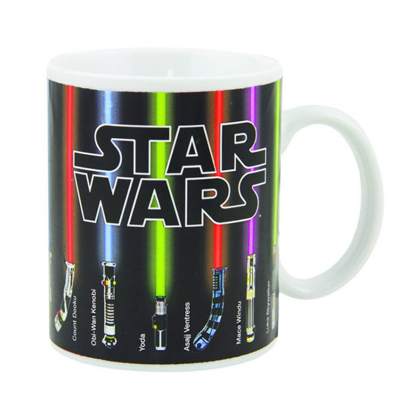 Black  Star Wars Lightsaber Heat Changing Mug - Magic Color Reveal Ceramic Coffee Cup, 330ml Heat Sensitive Thermochromic Mug, Novelty Gift for Sci-Fi Fans - Image 1
