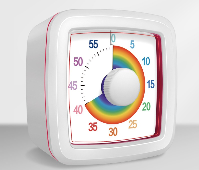 White Visual timer for children and the kitchen – a 60-minute rainbow countdown timer, silent operation, suitable for cooking, studying, and everyday tasks. Battery powered (batteries not included), made of ABS plastic - Image 1