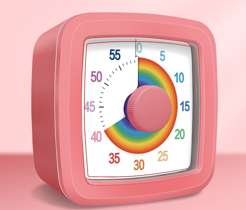 Pink Visual timer for children and the kitchen – a 60-minute rainbow countdown timer, silent operation, suitable for cooking, studying, and everyday tasks. Battery powered (batteries not included), made of ABS plastic - Image 1