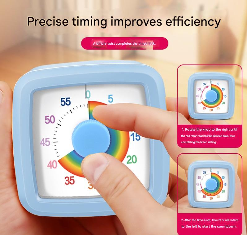 Blue Visual timer for children and the kitchen – a 60-minute rainbow countdown timer, silent operation, suitable for cooking, studying, and everyday tasks. Battery powered (batteries not included), made of ABS plastic - Image 3