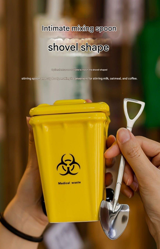 Blue  Creative Trash Can Ceramic Mug with Shovel Spoon - 400ml Funny Garbage Bin Coffee Cup with Lid - Novelty Gag Gift for Birthday Christmas - Quirky Kitchen Cup for Home Office - Image 8