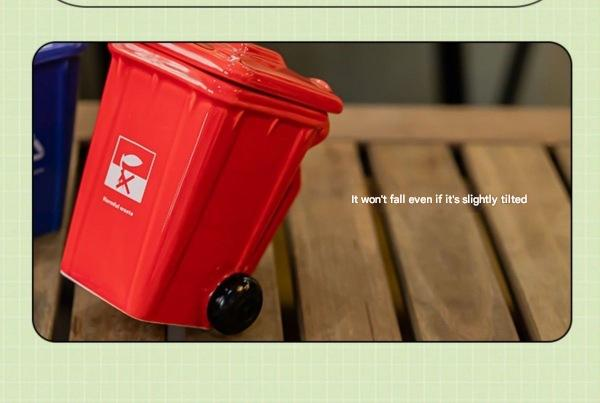 5-piece cup Creative Trash Can Ceramic Mug with Shovel Spoon - 400ml Funny Garbage Bin Coffee Cup with Lid - Novelty Gag Gift for Birthday Christmas - Quirky Kitchen Cup for Home Office【Green+Red+Blue+Yellow+Grey】 - Image 6