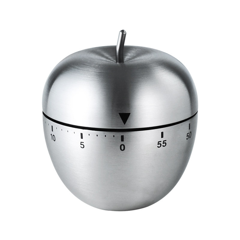 Apple Shape Stainless Steel Kitchen Timer Mechanical Cooking Timer -  Wind-Up 60 Minute Countdown Timer - Loud Ring 72dB Baking Tool with Non-Slip Base - Battery-Free Analog Timer for Home Office - Image 1
