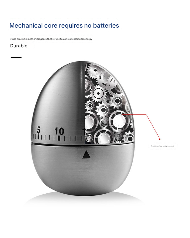 Apple Shape Stainless Steel Kitchen Timer Mechanical Cooking Timer -  Wind-Up 60 Minute Countdown Timer - Loud Ring 72dB Baking Tool with Non-Slip Base - Battery-Free Analog Timer for Home Office - Image 6