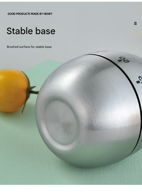 Egg Shape Stainless Steel Kitchen Timer Mechanical Cooking Timer -  Wind-Up 60 Minute Countdown Timer - Loud Ring 72dB Baking Tool with Non-Slip Base - Battery-Free Analog Timer for Home Office - Image 5