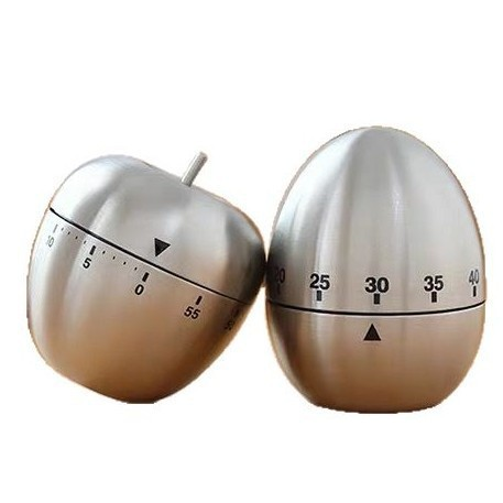 2-piece Apple and Egg Shape Stainless Steel Kitchen Timer Mechanical Cooking Timer -  Wind-Up 60 Minute Countdown Timer - Loud Ring 72dB Baking Tool with Non-Slip Base - Battery-Free Analog Timer for Home Office - Image 1