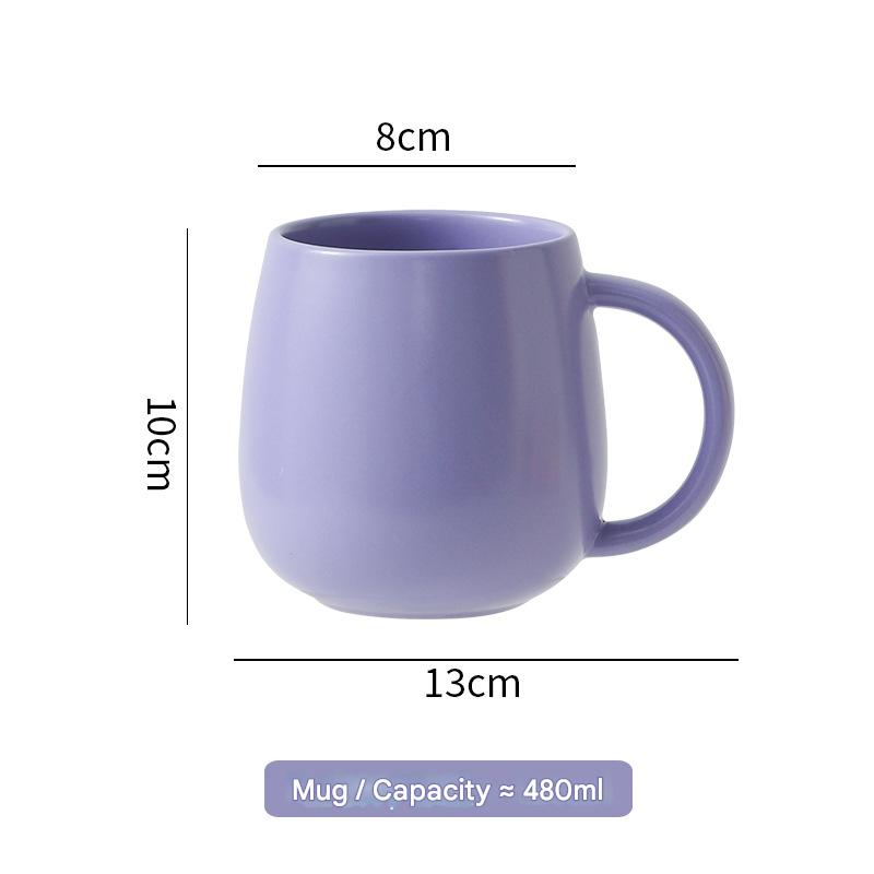Purple Premium Macaron Ceramic Coffee Mug Set - 500ml Large Capacity Belly Cup with Underglaze Finish, Minimalist Nordic Style Porcelain Mug for Coffee, Tea, Milk and Oatmeal - Image 1