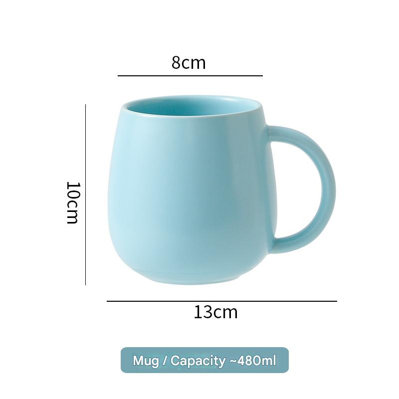 Blue Premium Macaron Ceramic Coffee Mug Set - 500ml Large Capacity Belly Cup with Underglaze Finish, Minimalist Nordic Style Porcelain Mug for Coffee, Tea, Milk and Oatmeal - Image 1