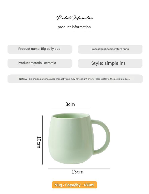 Blue Premium Macaron Ceramic Coffee Mug Set - 500ml Large Capacity Belly Cup with Underglaze Finish, Minimalist Nordic Style Porcelain Mug for Coffee, Tea, Milk and Oatmeal - Image 8