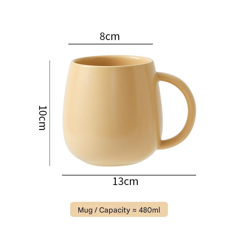 Khaki Premium Macaron Ceramic Coffee Mug Set - 500ml Large Capacity Belly Cup with Underglaze Finish, Minimalist Nordic Style Porcelain Mug for Coffee, Tea, Milk and Oatmeal - Image 1