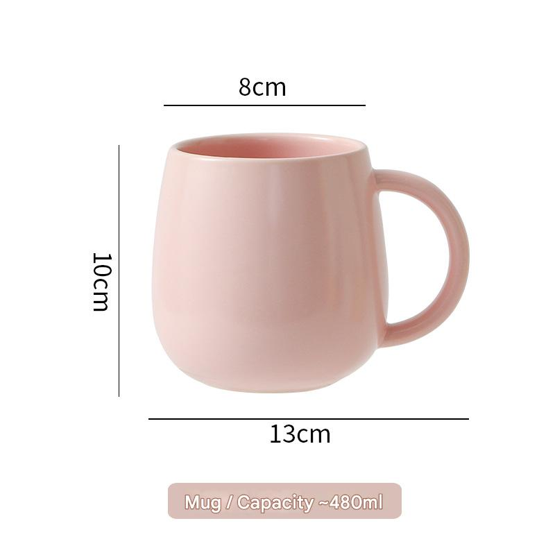 Pink Premium Macaron Ceramic Coffee Mug Set - 500ml Large Capacity Belly Cup with Underglaze Finish, Minimalist Nordic Style Porcelain Mug for Coffee, Tea, Milk and Oatmeal - Image 1