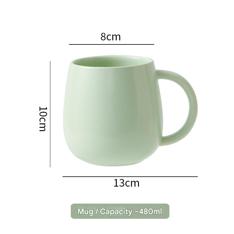 Green Premium Macaron Ceramic Coffee Mug Set - 500ml Large Capacity Belly Cup with Underglaze Finish, Minimalist Nordic Style Porcelain Mug for Coffee, Tea, Milk and Oatmeal - Image 1