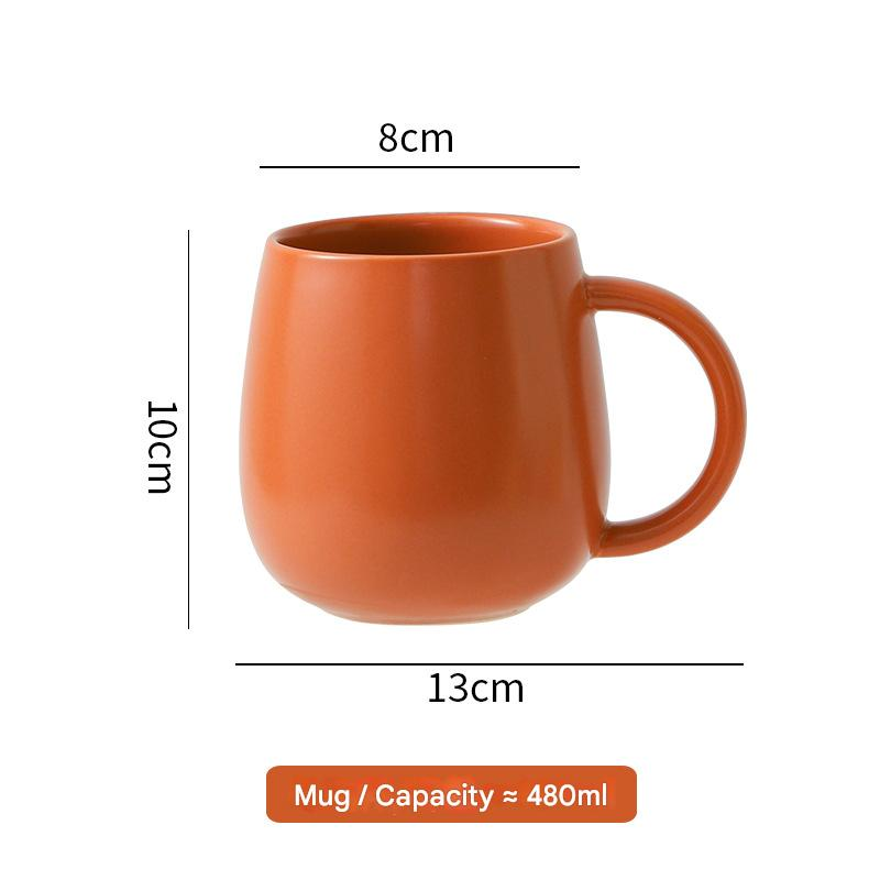 Orange Premium Macaron Ceramic Coffee Mug Set - 500ml Large Capacity Belly Cup with Underglaze Finish, Minimalist Nordic Style Porcelain Mug for Coffee, Tea, Milk and Oatmeal - Image 1