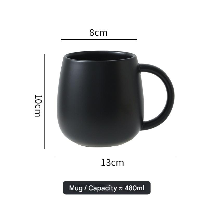 Black Premium Macaron Ceramic Coffee Mug Set - 500ml Large Capacity Belly Cup with Underglaze Finish, Minimalist Nordic Style Porcelain Mug for Coffee, Tea, Milk and Oatmeal - Image 1