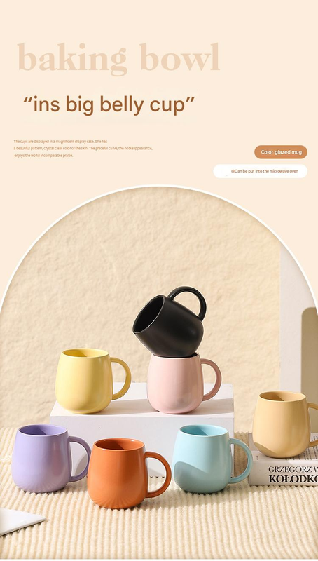 Black Premium Macaron Ceramic Coffee Mug Set - 500ml Large Capacity Belly Cup with Underglaze Finish, Minimalist Nordic Style Porcelain Mug for Coffee, Tea, Milk and Oatmeal - Image 2
