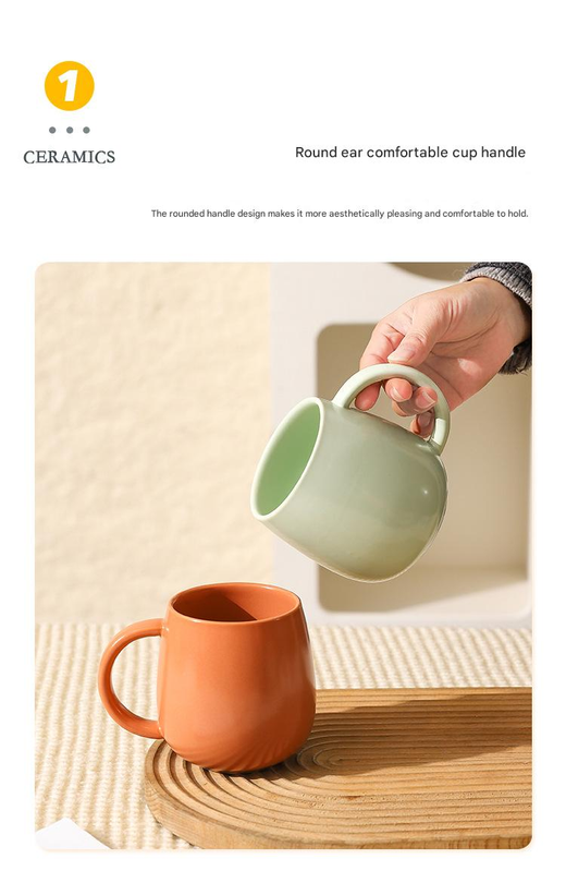 Black Premium Macaron Ceramic Coffee Mug Set - 500ml Large Capacity Belly Cup with Underglaze Finish, Minimalist Nordic Style Porcelain Mug for Coffee, Tea, Milk and Oatmeal - Image 5