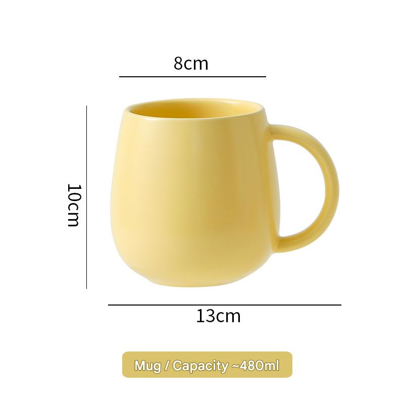 Yellow Premium Macaron Ceramic Coffee Mug Set - 500ml Large Capacity Belly Cup with Underglaze Finish, Minimalist Nordic Style Porcelain Mug for Coffee, Tea, Milk and Oatmeal - Image 1