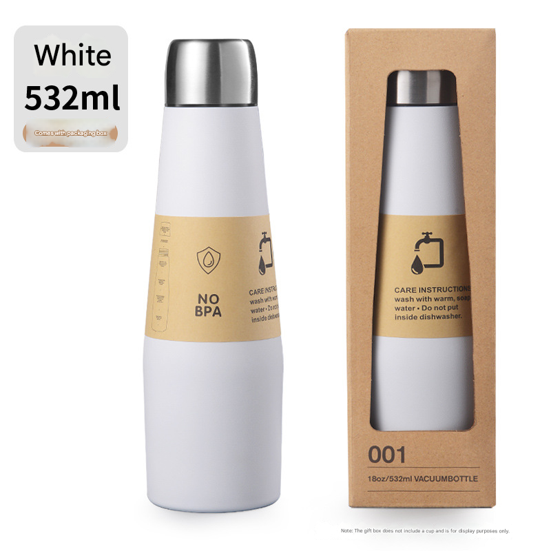 White Premium 304 Stainless Steel Vacuum Insulated Water Bottle - 532ml Large Capacity Sports Flask with 12-24 Hour Thermal Retention, Leak-Proof Portable Travel Mug for Gym, Office, Car and Outdoor Activities - Image 1
