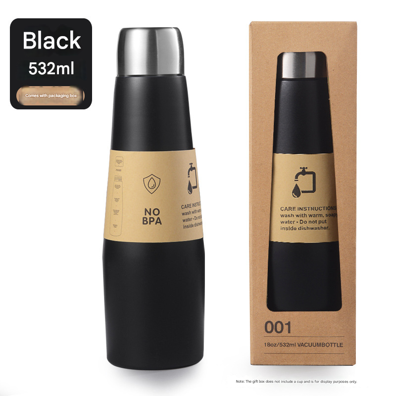 Black Premium 304 Stainless Steel Vacuum Insulated Water Bottle - 532ml Large Capacity Sports Flask with 12-24 Hour Thermal Retention, Leak-Proof Portable Travel Mug for Gym, Office, Car and Outdoor Activities - Image 1