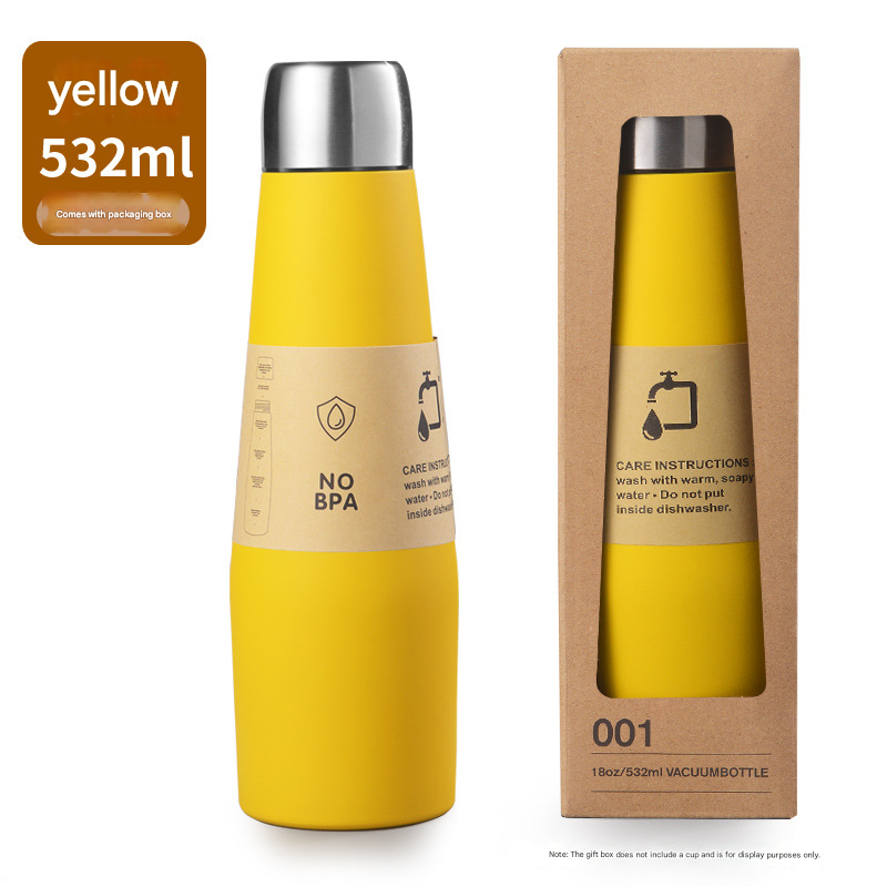 Yellow Premium 304 Stainless Steel Vacuum Insulated Water Bottle - 532ml Large Capacity Sports Flask with 12-24 Hour Thermal Retention, Leak-Proof Portable Travel Mug for Gym, Office, Car and Outdoor Activities - Image 1