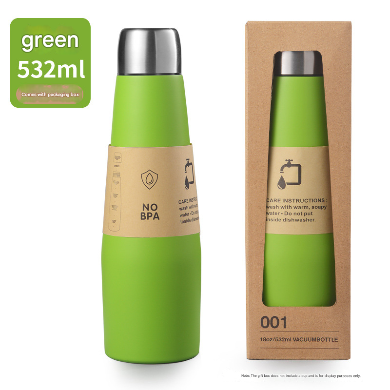 Green Premium 304 Stainless Steel Vacuum Insulated Water Bottle - 532ml Large Capacity Sports Flask with 12-24 Hour Thermal Retention, Leak-Proof Portable Travel Mug for Gym, Office, Car and Outdoor Activities - Image 1