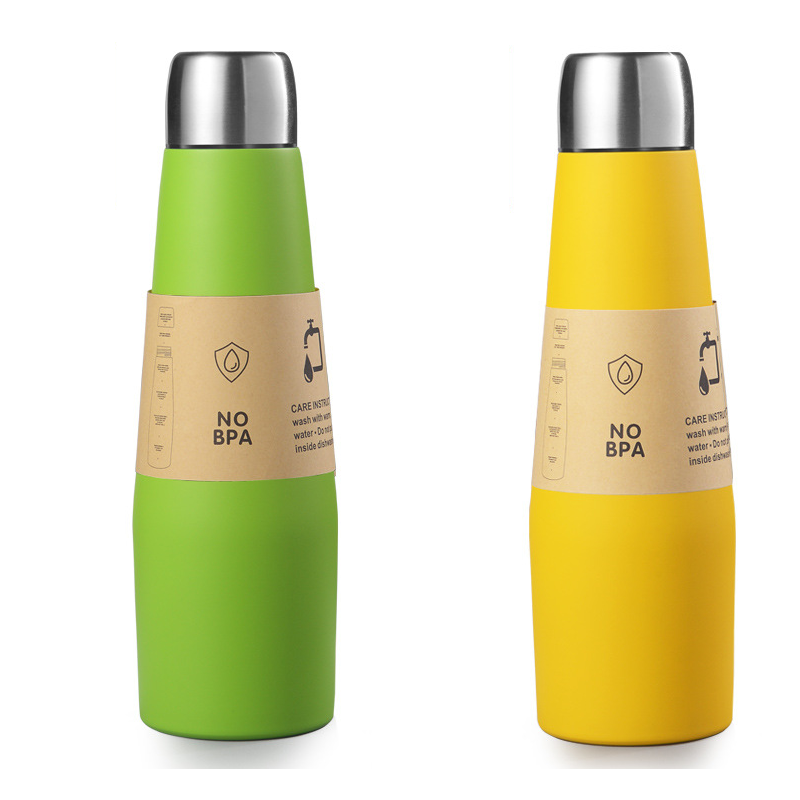2-piece Green and Yellow Premium 304 Stainless Steel Vacuum Insulated Water Bottle - 532ml Large Capacity Sports Flask with 12-24 Hour Thermal Retention, Leak-Proof Portable Travel Mug for Gym, Office, Car and Outdoor Activities - Image 1