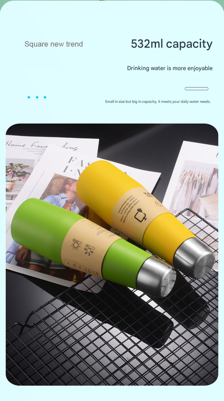 2-piece Green and Yellow Premium 304 Stainless Steel Vacuum Insulated Water Bottle - 532ml Large Capacity Sports Flask with 12-24 Hour Thermal Retention, Leak-Proof Portable Travel Mug for Gym, Office, Car and Outdoor Activities - Image 5