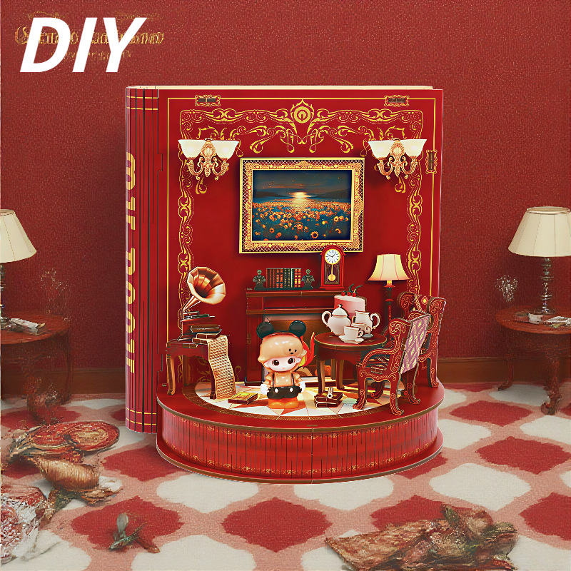 DIY Book Nook Kit Book Theater 3D Wooden Puzzle Miniature Dollhouse Bookshelf Insert with LED Light, 222 Pieces Bookend Decor for Adults Teens, Creative Gift for Book Lovers - Image 2