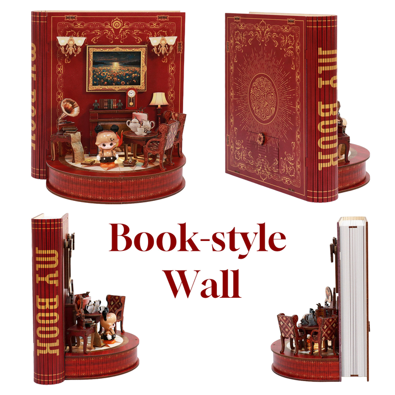 DIY Book Nook Kit Book Theater 3D Wooden Puzzle Miniature Dollhouse Bookshelf Insert with LED Light, 222 Pieces Bookend Decor for Adults Teens, Creative Gift for Book Lovers - Image 3