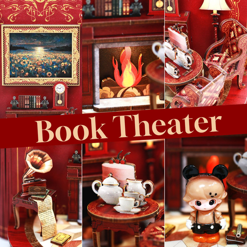 DIY Book Nook Kit Book Theater 3D Wooden Puzzle Miniature Dollhouse Bookshelf Insert with LED Light, 222 Pieces Bookend Decor for Adults Teens, Creative Gift for Book Lovers - Image 5