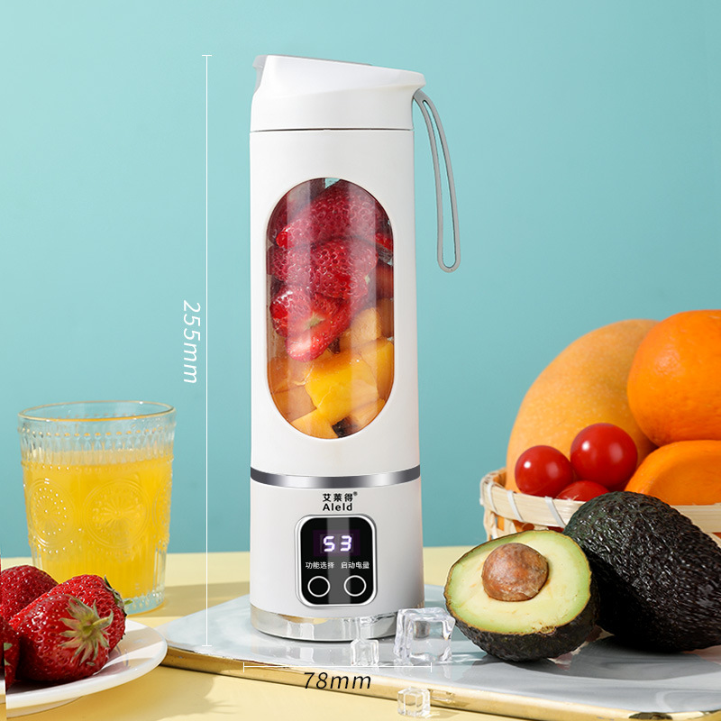White 7.4V Portable Blender Smoothie Maker 450ml Wireless Rechargeable Juicer Cup with 12-Blade Stainless Steel Cutter, LED Digital Display, USB Charging Personal Blender for Travel Gym Office Home - Image 1