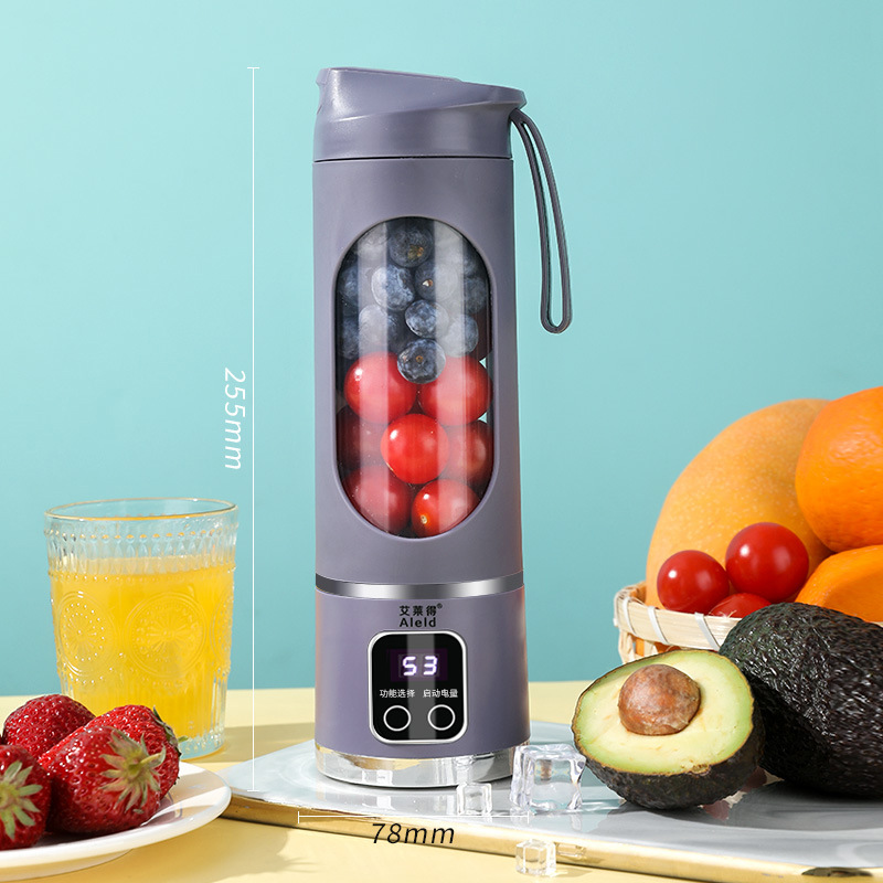 Purple 7.4V Portable Blender Smoothie Maker 450ml Wireless Rechargeable Juicer Cup with 12-Blade Stainless Steel Cutter, LED Digital Display, USB Charging Personal Blender for Travel Gym Office Home - Image 1