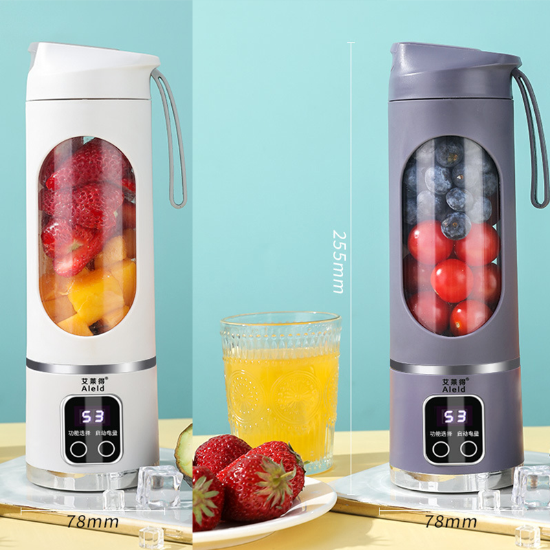 2-piece White and Purple 7.4V Portable Blender Smoothie Maker 450ml Wireless Rechargeable Juicer Cup with 12-Blade Stainless Steel Cutter, LED Digital Display, USB Charging Personal Blender for Travel Gym Office Home - Image 1