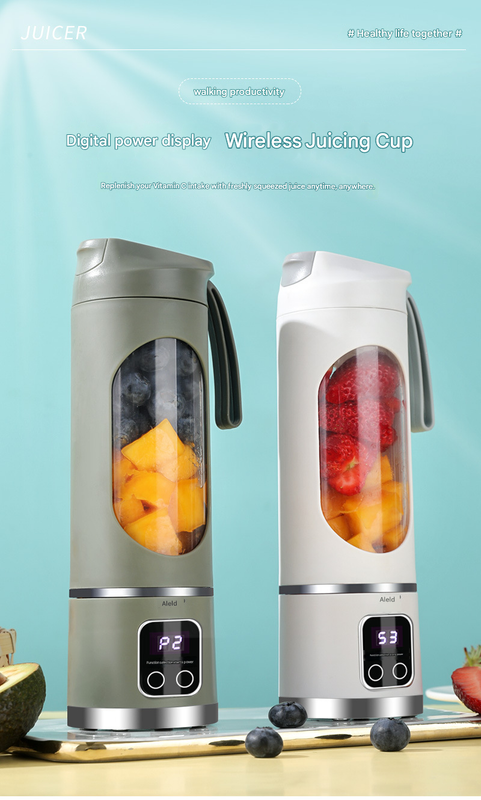 2-piece White and Purple 7.4V Portable Blender Smoothie Maker 450ml Wireless Rechargeable Juicer Cup with 12-Blade Stainless Steel Cutter, LED Digital Display, USB Charging Personal Blender for Travel Gym Office Home - Image 2
