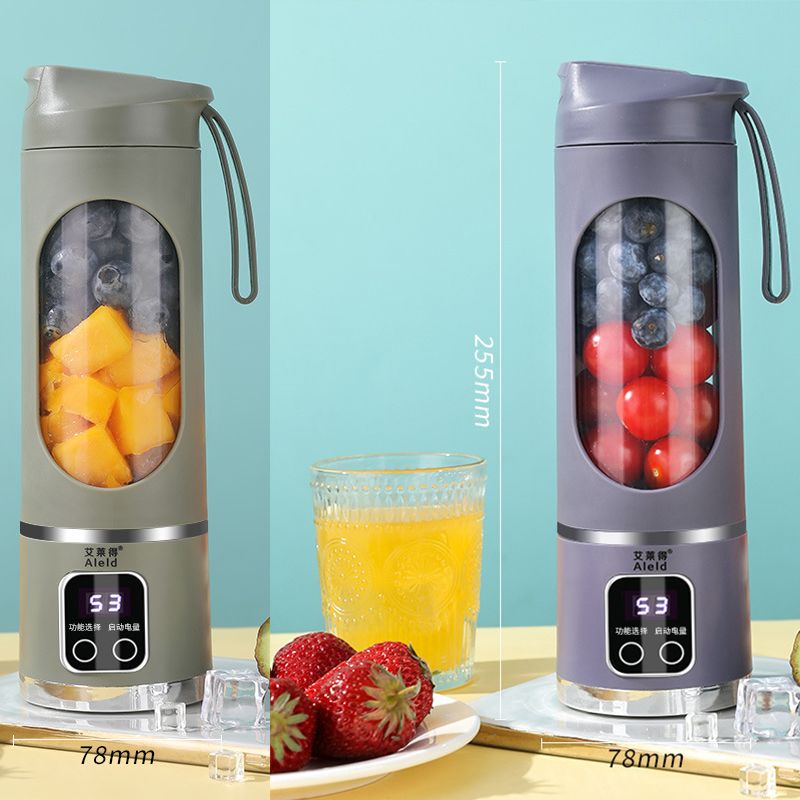 2-piece Purple and Green 7.4V Portable Blender Smoothie Maker 450ml Wireless Rechargeable Juicer Cup with 12-Blade Stainless Steel Cutter, LED Digital Display, USB Charging Personal Blender for Travel Gym Office Home - Image 1