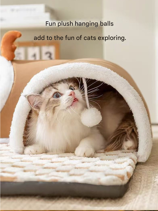 Grey XL size Cat Tunnel Bed House 4-Season Universal Removable Washable U-Shaped Cat Cave with Multi-Entrance, Plush Hideaway Pet Nest with Detachable Mat for Indoor Cats, Non-Slip Bottom, Multi-Cat Friendly - Image 4