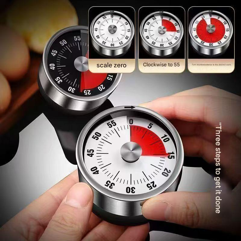 White Stainless Steel Magnetic Kitchen Timer - 60 Minute Mechanical Countdown Timer with Loud Alarm, No Battery Required - Perfect for Cooking, Baking, Study & Time Management - Image 4