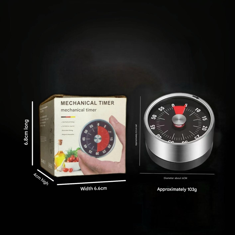 Black Stainless Steel Magnetic Kitchen Timer - 60 Minute Mechanical Countdown Timer with Loud Alarm, No Battery Required - Perfect for Cooking, Baking, Study & Time Management - Image 1